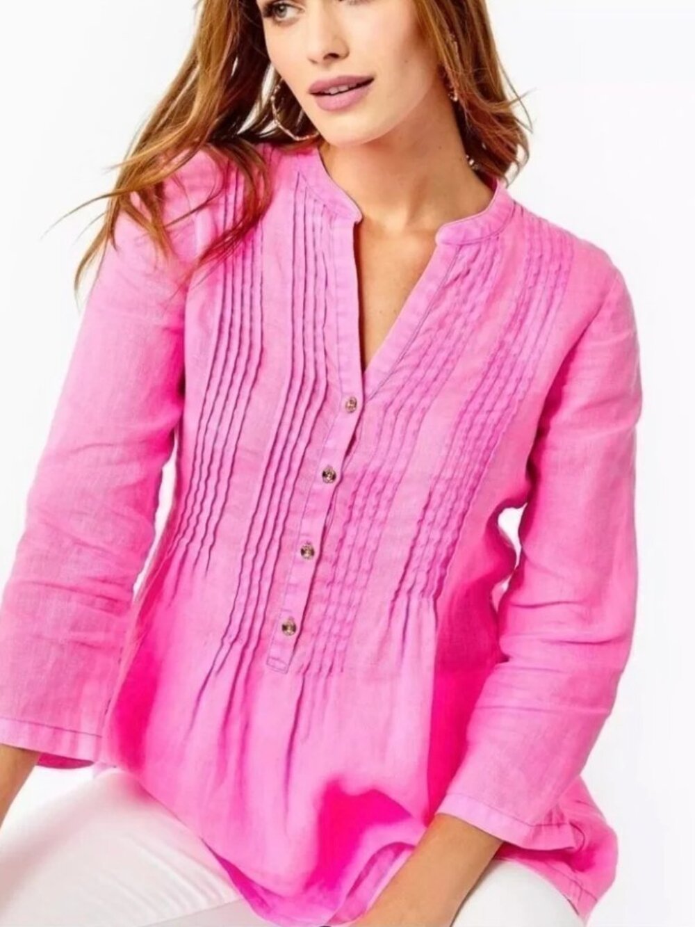 Lilly Pulitzer Pink Women's Pintuck Tunic Top Size XL